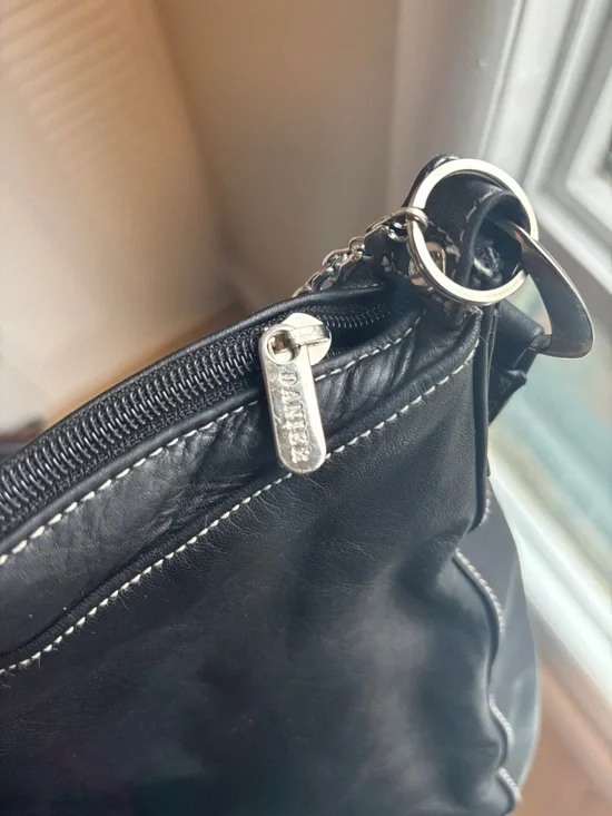 Vintage Danier Black Leather Bag + Zara Charm Chains Y2K Luxe - Picture 9 of 13
